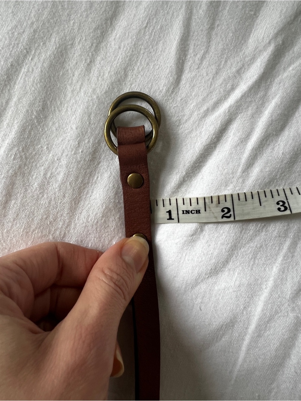 Tibi Chestnut Brown Leather Double-Ring Skinny Belt with Brass Hardware One Size - Picture 8 of 10